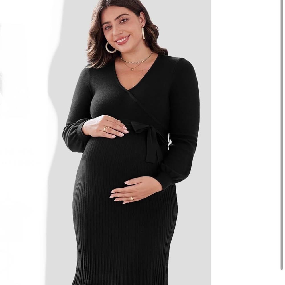 NWT Elegant Black Maternity Wrap Dress XL - Picture 2 of 4